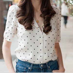 Vintage Reformation Black White Polka Dot Short Sleeve Blouse - Size XS